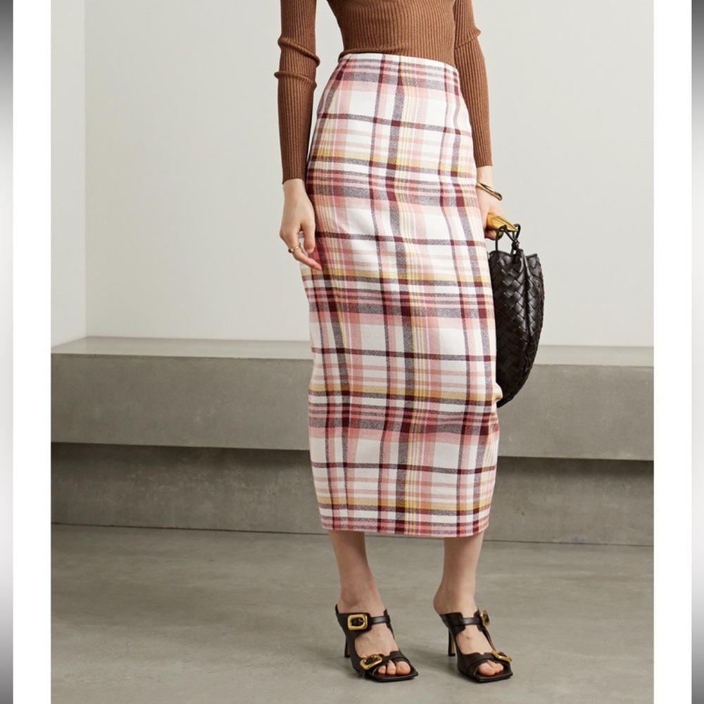 Zimmermann Plaid Midi Skirt in Cream and Rust Size 1
